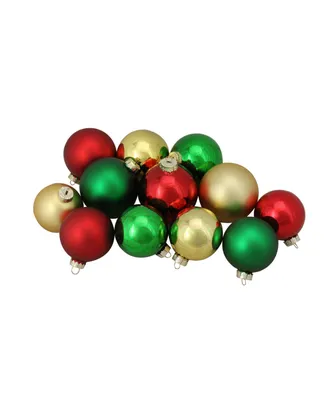 Northlight 72ct Red Green and Gold Shiny and Matte Glass Ball Christmas Ornaments 3.25 - 4"