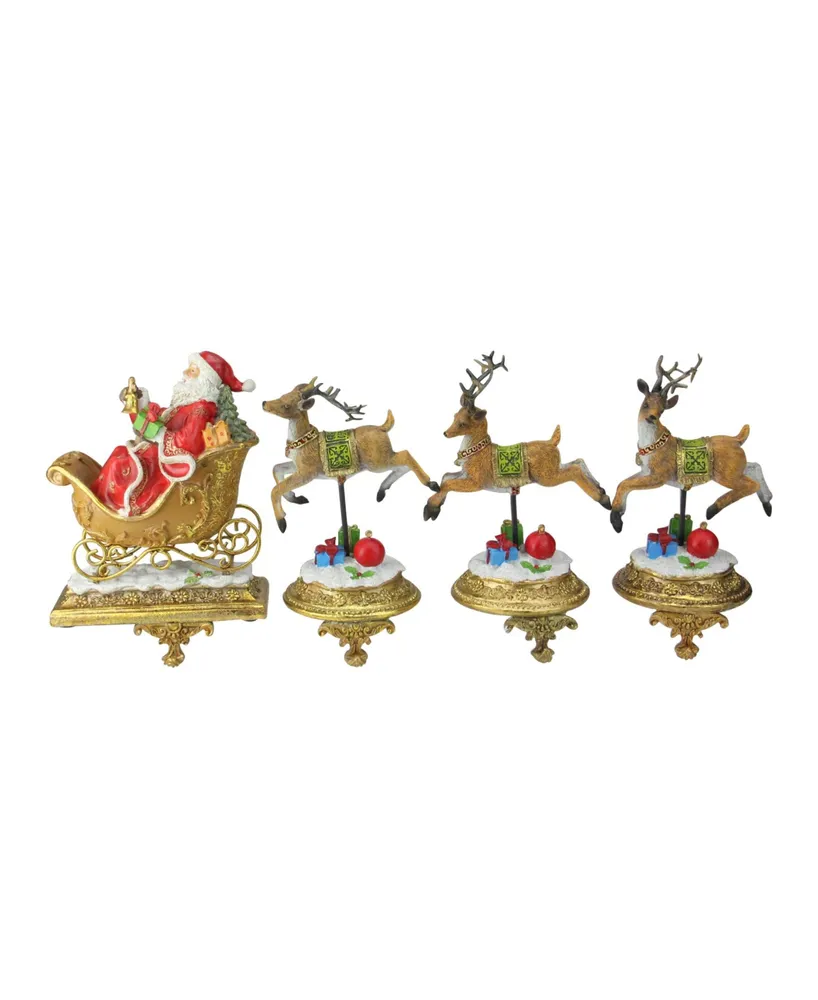 Northlight Set of 4 Santa and Reindeer Glittered Christmas Stocking Holder 9.5"