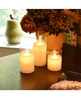 Lumabase Battery Operated Realistic Flame Led Wax Candles in Glass Holders, Set of 3