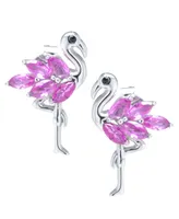 Pink Cubic Zirconia Flamingo Earrings in Sterling Silver