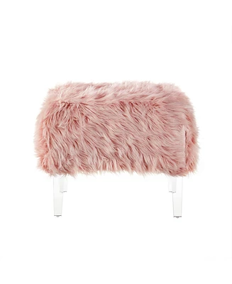 Inspired Home Ava Faux Fur Ottoman with Acrylic Legs