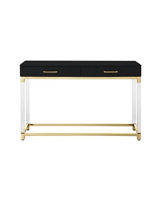 Inspired Home Casandra 2-Drawer High Gloss Console Table with Acrylic Legs and Metal Base