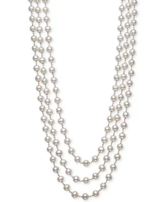 Belle De Mer Cultured Freshwater Pearl (7mm) Triple Strand 18" Statement Necklace in Sterling Silver