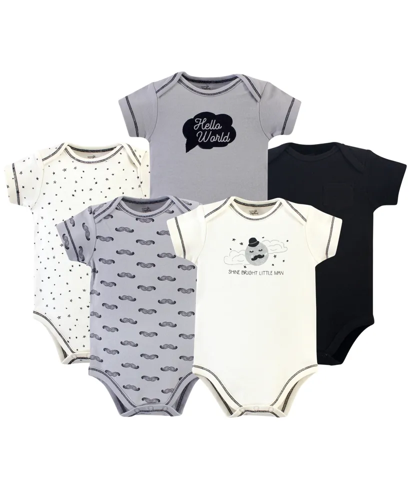 Touched by Nature Baby Boys Organic Cotton Bodysuits 5pk, Mr. Moon, 3-6 Months