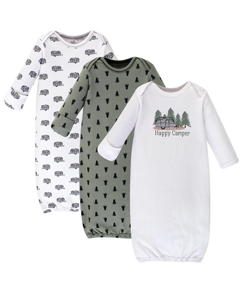 Touched by Nature Baby Boys Organic Cotton Long-Sleeve Gowns 3pk, Happy Camper, 0-6 Months