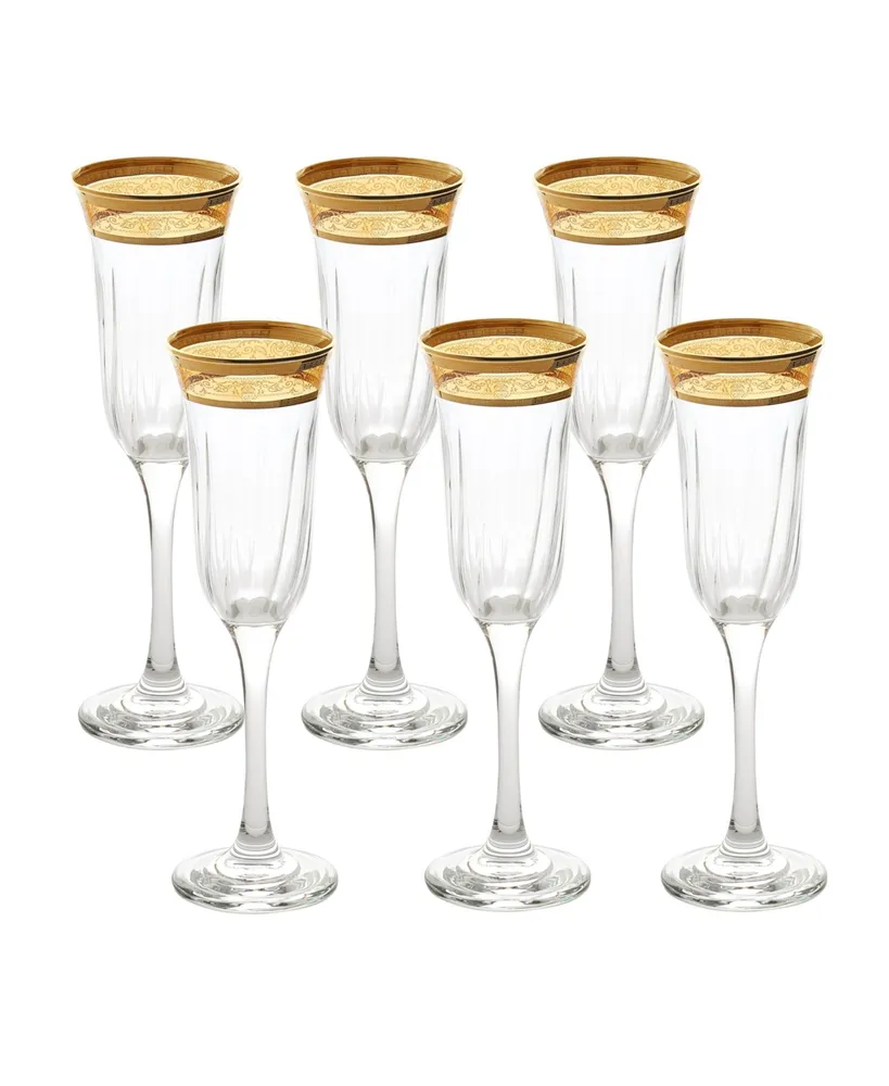 Lorren Home Trends Amber Color Champagne Flutes with Gold Rings, Set of 4