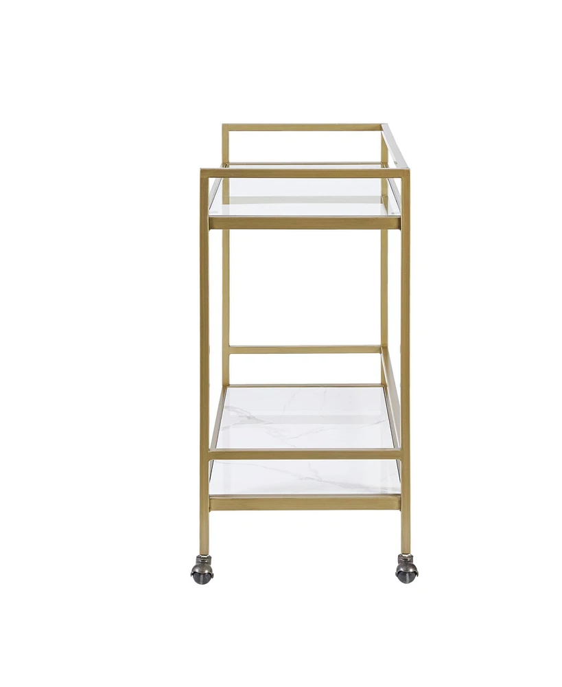 Martha Stewart Lionel 34"W Modern 2 Tier Bar Cart on Wheels with Antique Golden Frame
