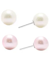 2-Pc. Set Pink & White Cultured Freshwater Pearl (9mm) Stud Earrings in Sterling Silver