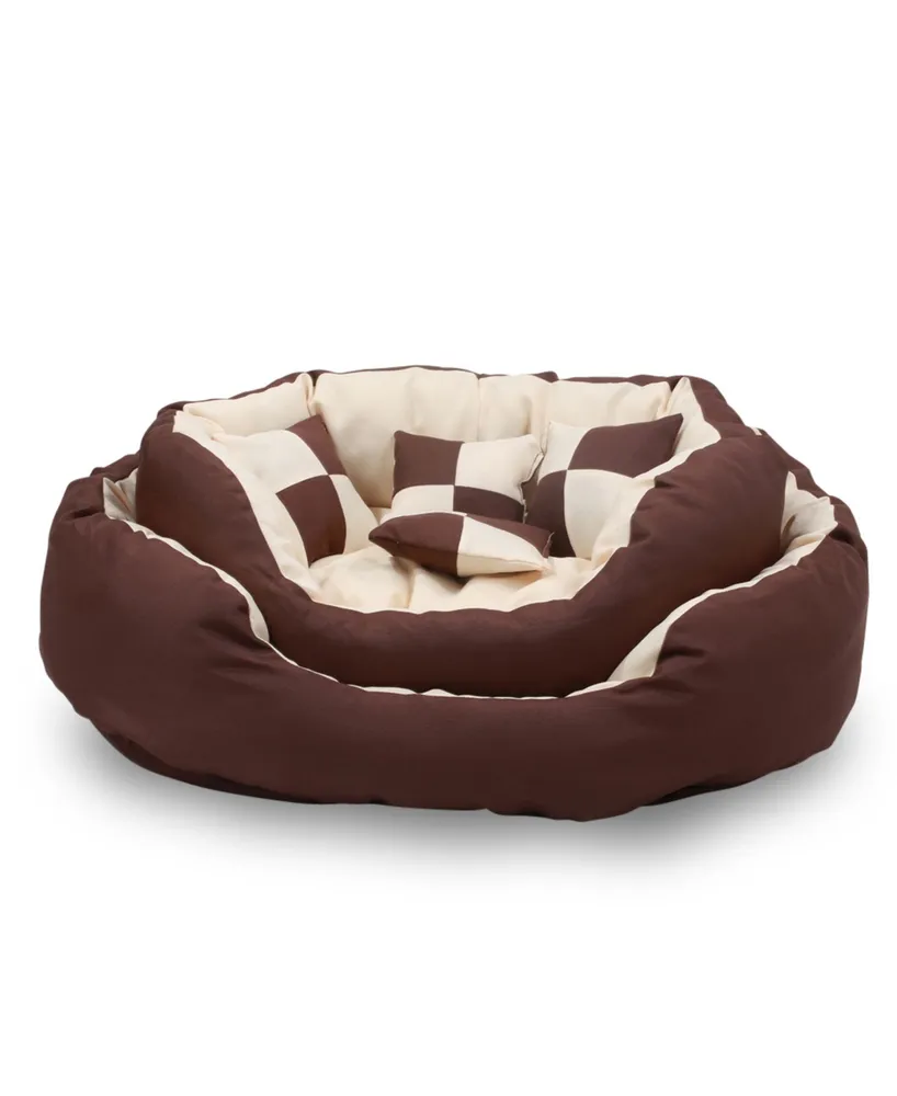 Happycare Textiles Durable Bolster Sleeper Oval Pet Bed with Removable Reversible Insert Cushion and Additional Two Pillow