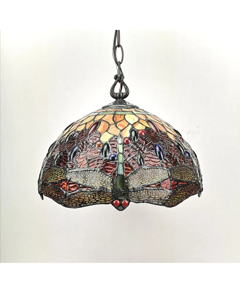 Amora Lighting Tiffany Style 2-Light Dragonfly Hanging Lamp