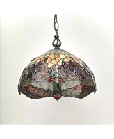 Amora Lighting Tiffany Style 2-Light Dragonfly Hanging Lamp