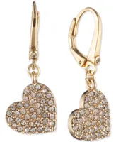 Dkny Crystal Heart Drop Lever Back Earrings