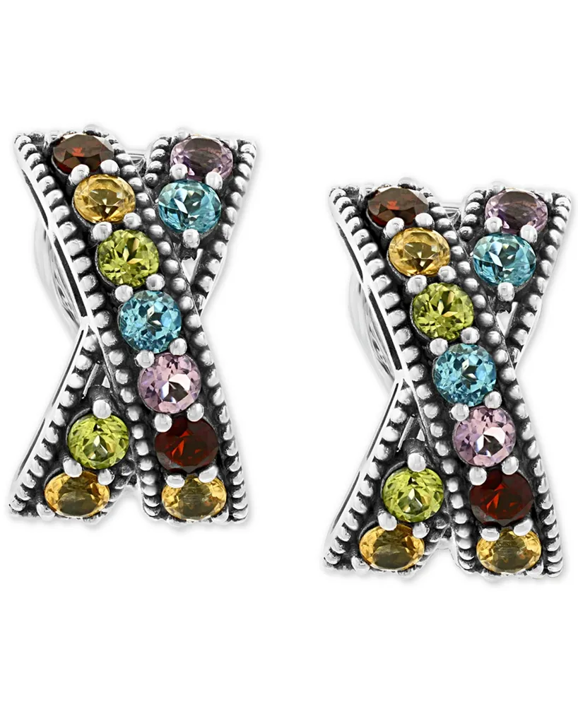 Effy Multi-Gemstone Crisscross Curved Drop Earrings (3-1/5 ct. t.w.) in Sterling Silver