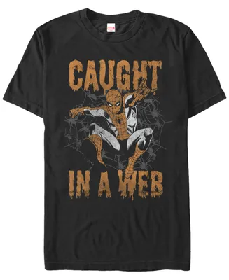 Marvel Men's Spider-Man Caught A Web Drip Text Short Sleeve T-Shirt