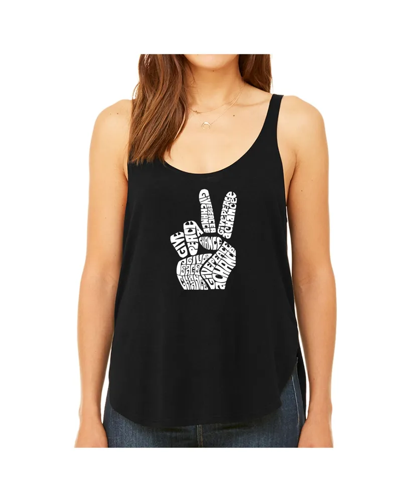 La Pop Art Women's Premium Word Flowy Tank Top- Peace Fingers