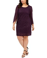 Connected Plus Size Jacquard Tulip-Sleeve Dress