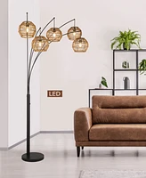 Artiva Usa Bali 88" Led Arched Floor Lamp Handcrafted Rattan Shade, Bronze with Dimmer