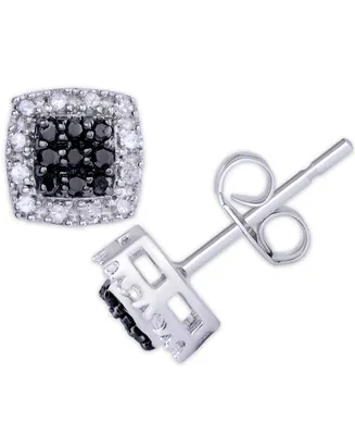 Black and White Diamond 1/3 ct. t.w. Cushion Square Stud Earrings in Sterling Silver