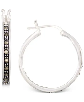 Marcasite & Crystal Small Hoop Earrings in Sterling Silver, 0.8"