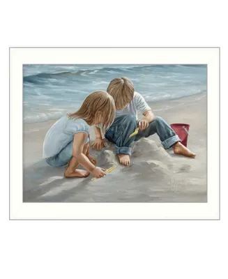 Trendy Decor 4U Sand Castle Builders By Georgia Janisse, Printed Wall Art, Ready to hang, White Frame, 14" x 18"