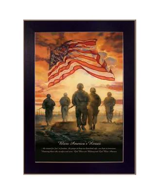 Trendy Decor 4U Bless Americas Heroes By Bonnie Mohr, Printed Wall Art, Ready to hang, Black Frame, 14" x 10"