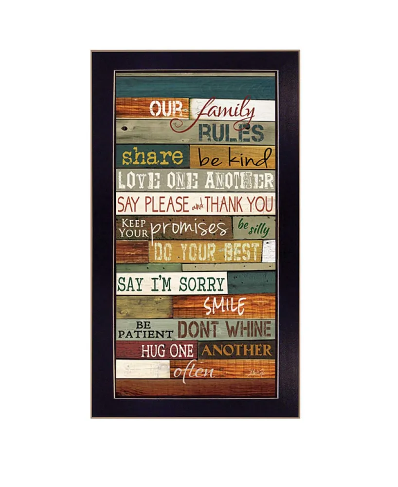 Trendy Decor 4U Our Family Rules By Marla Rae, Printed Wall Art, Ready to hang, Black Frame, 11" x 20"