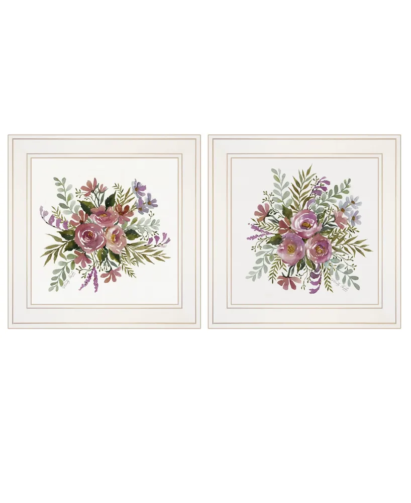 Trendy Decor 4U Floral Spray I Ii 2-Piece Vignette by Cindy Jacobs, White Frame, 15" x 19"