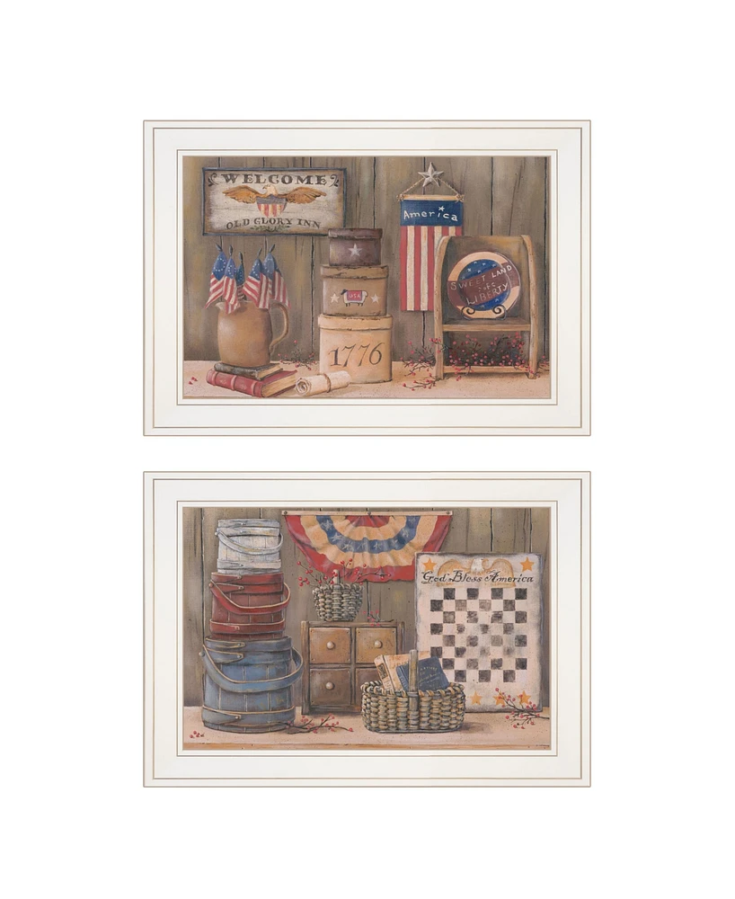 Trendy Decor 4U God Bless / Sweet Land 2-Piece Vignette by Pam Britton, White Frame, 19" x 15"