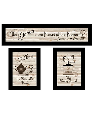 Trendy Decor 4U Kitchen Friendship Collection Iii 3-Piece Vignette by Millwork Engineering, Black Frame, 33" x 11"