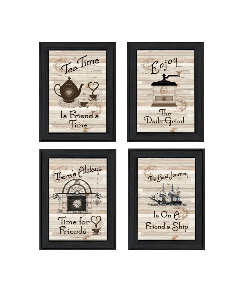 Trendy Decor 4U Friendship Collection 4-Piece Vignette by Millwork Engineering, Black Frame, 11" x 15"