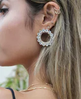 Ettika Large Crystal and Gold Circle Stud Earrings