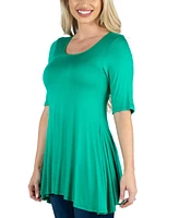 24Seven Comfort Apparel Elbow Sleeve Swing Tunic Top For Women