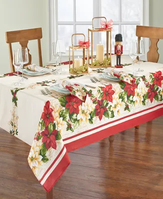 Elrene Red and White Poinsettias Tablecloth