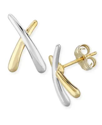 Small "X" Stud Earrings Set 14k Two-Tone Gold (Also available Yellow Gold)
