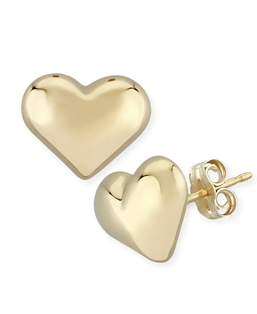 Puffed Heart Stud Earrings Set in 14k Yellow Gold (8mm)