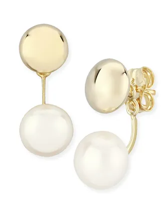Flat Ball Pearl (8 1/2 mm) Drop Earrings Set in 14k Yellow Gold