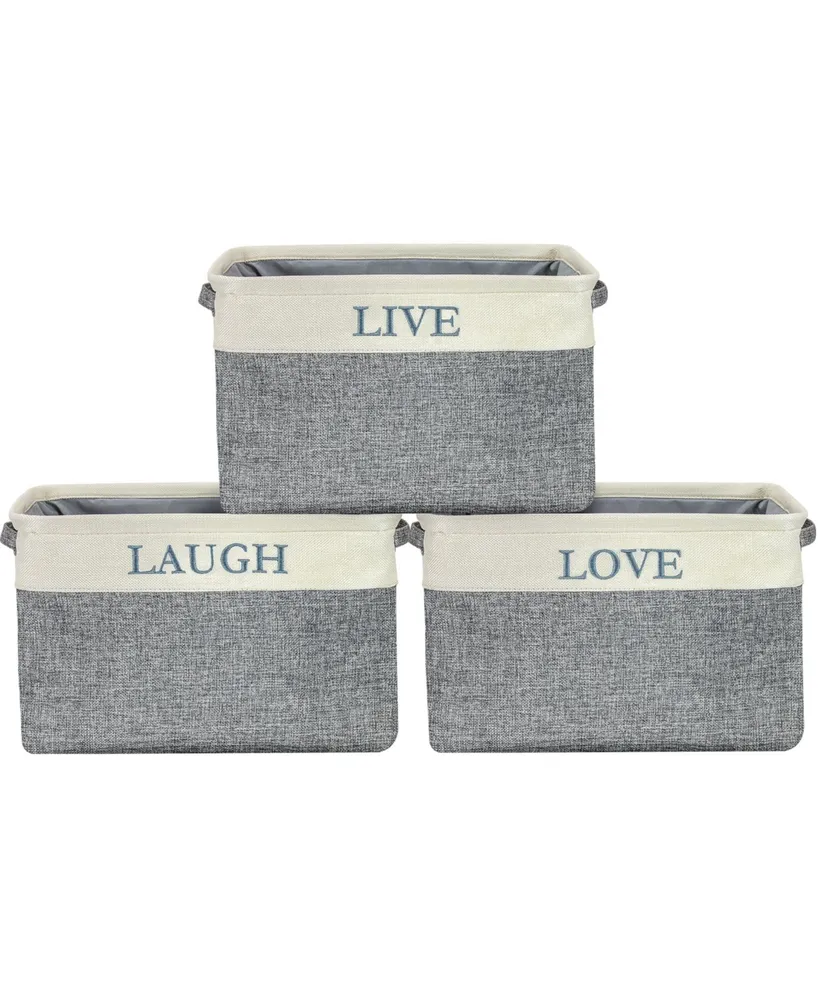 Sorbus 3 Pack Large Sturdy Foldable Fabric Storage Bins with Handles - Lightweight and durable ("Live, Love, Laugh" (Uppercase Text