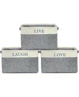 Sorbus 3 Pack Large Sturdy Foldable Fabric Storage Bins with Handles - Lightweight and durable ("Live, Love, Laugh" (Uppercase Text