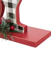 Glitzhome 11.42" L Christmas Wooden Plaid Joy Table Decor