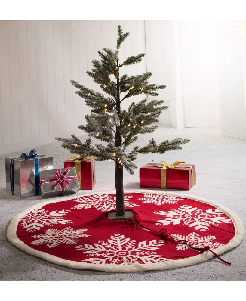 Glitzhome 48"D Knitted Snowflake Acrylic Christmas Tree Skirt
