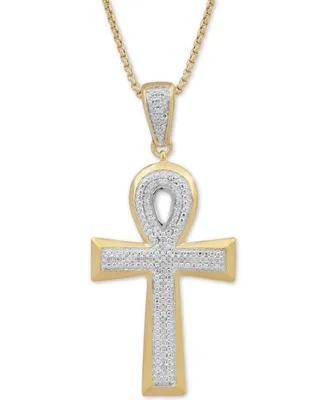 Men's Diamond Ankh 22" Pendant Necklace (1/2 ct. t.w.) in 18k Gold-Plated Sterling Silver
