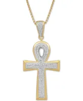 Men's Diamond Ankh 22" Pendant Necklace (1/2 ct. t.w.) in 18k Gold-Plated Sterling Silver