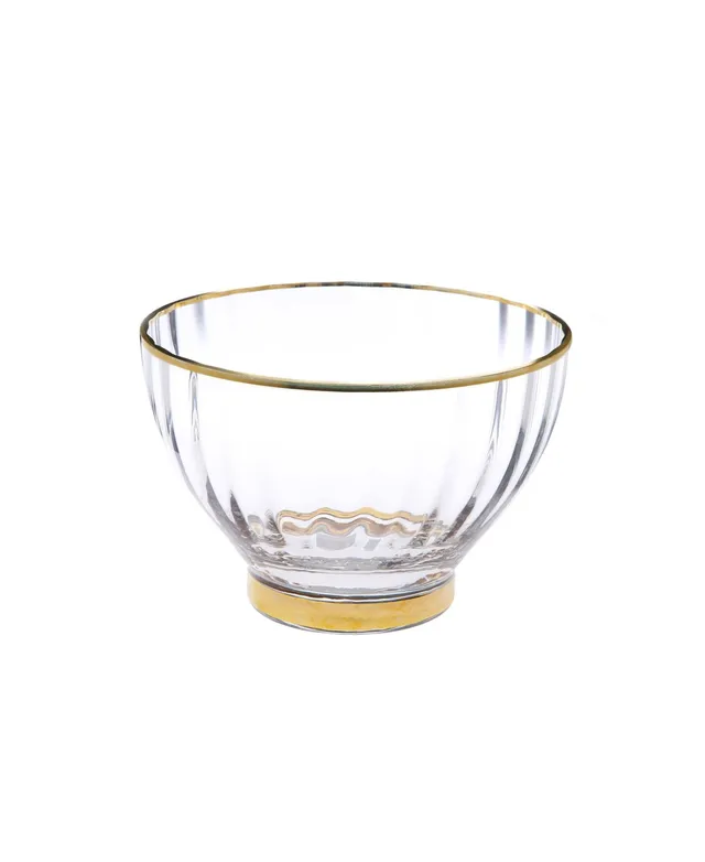 Classic Touch Set of 6 Straight Line Textured Stemless Wine Glasses with  Vivid Gold Tone Base and Rim