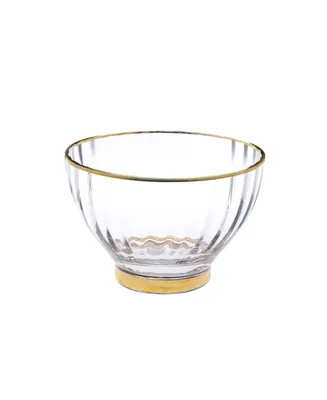 Classic Touch Set of 4 Straight Line Textured Dessert Bowls with Vivid Gold Tone Rim and Base