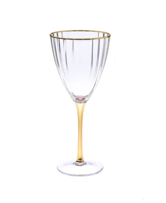 Classic Touch Set of 6 Straight Line Textured Water Glasses with Vivid Gold Tone Stem and Rim