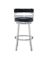 Madrid 30" Bar Height Swivel Gray Artificial leather and Brushed Stainless Steel Stool