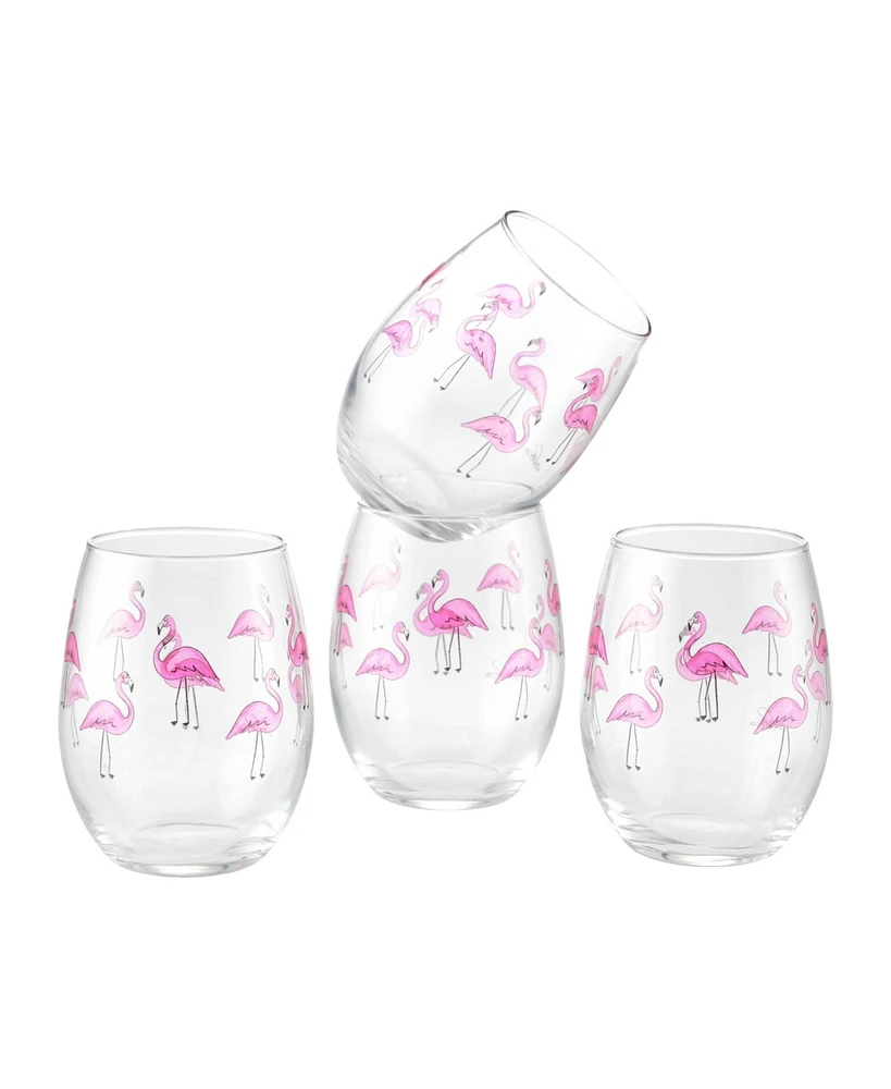 Culver Flamingos Stemless Wine Glass 15-Ounce Set of 4