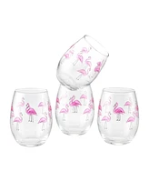 Culver Flamingos Stemless Wine Glass 15-Ounce Set of 4