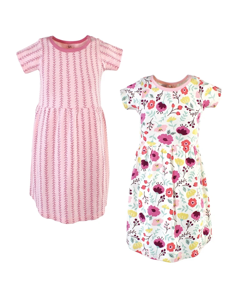 Touched by Nature Big Girls Youth Organic Cotton Short-Sleeve Dresses 2pk, Botanical