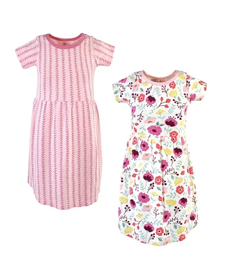 Touched by Nature Big Girls Youth Organic Cotton Short-Sleeve Dresses 2pk, Botanical